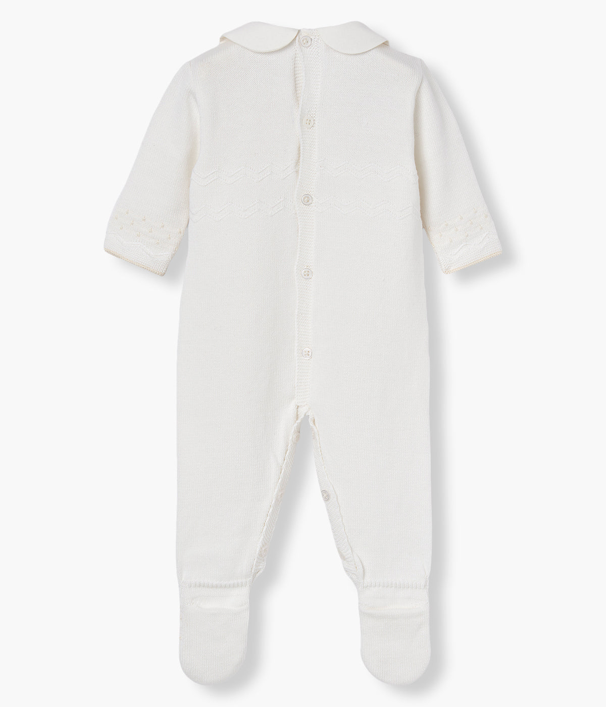 Babygrow em malha de algodão pérola da Paz Rodríguez para bebé e recém-nascido(a) visto de costas.