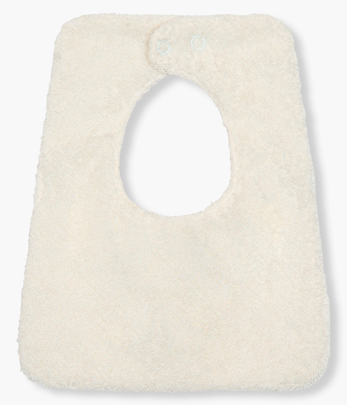 Vista de tras da babete impermeável bege da Baby Gi para bebé e recém-nascido(a), 100% algodão. Elegante babete de formato quadrado com pintas coloridas bordadas na frente absorvente tecido turco na face traseira.