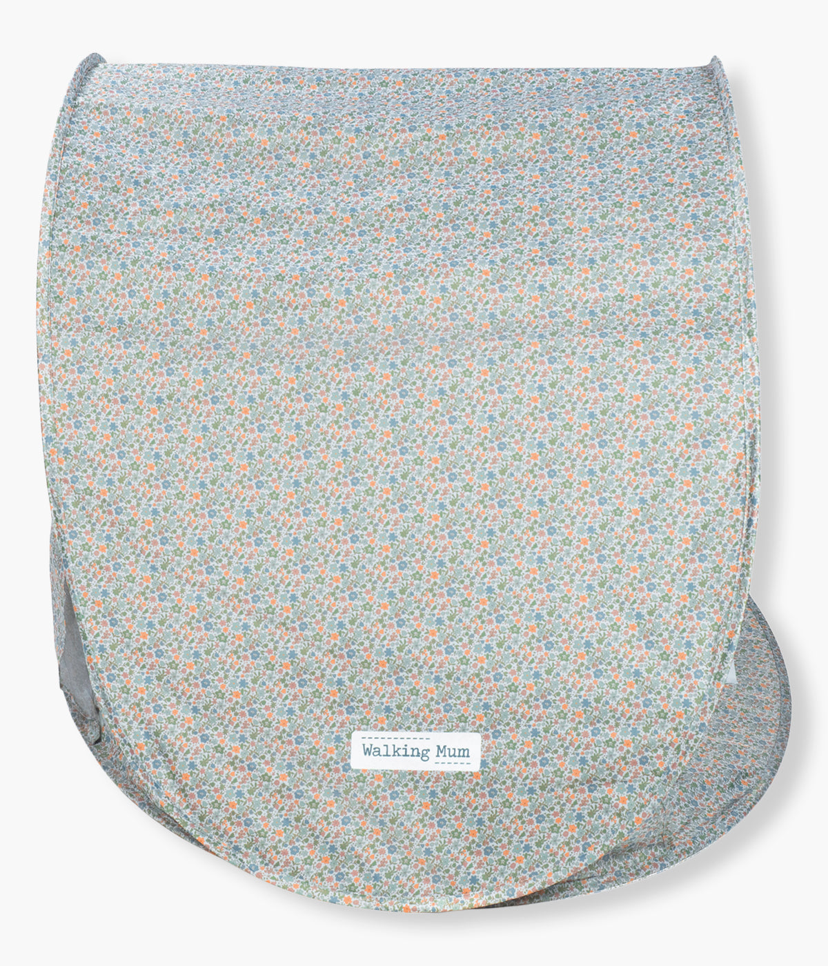 Vista de lado da tenda de praia Anti-UV para bebé Summer Flowers da Walking Mum. Refúgio perfeito para proteger a bebé do sol nos momentos ao ar livre. Com proteção solar FPS/SPF 50+, mosquiteira integrada e sistema pop-up de montagem rápida, cria um espaço fresco, seguro e confortável em qualquer lugar.