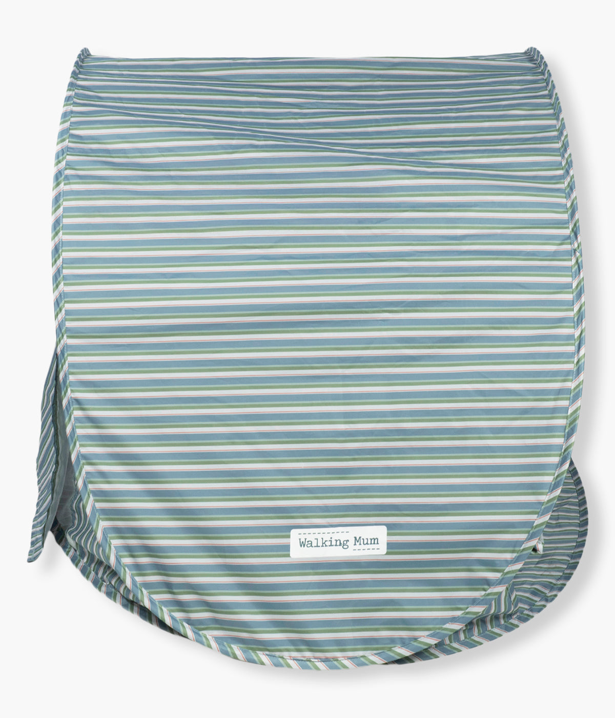 Vista lateral da tenda de praia Anti-UV para bebé Summer Strips da Walking Mum. Refúgio perfeito para proteger o bebé do sol nos momentos ao ar livre. Com proteção solar FPS/SPF 50+, mosquiteira integrada e sistema pop-up de montagem rápida, cria um espaço fresco, seguro e confortável em qualquer lugar.