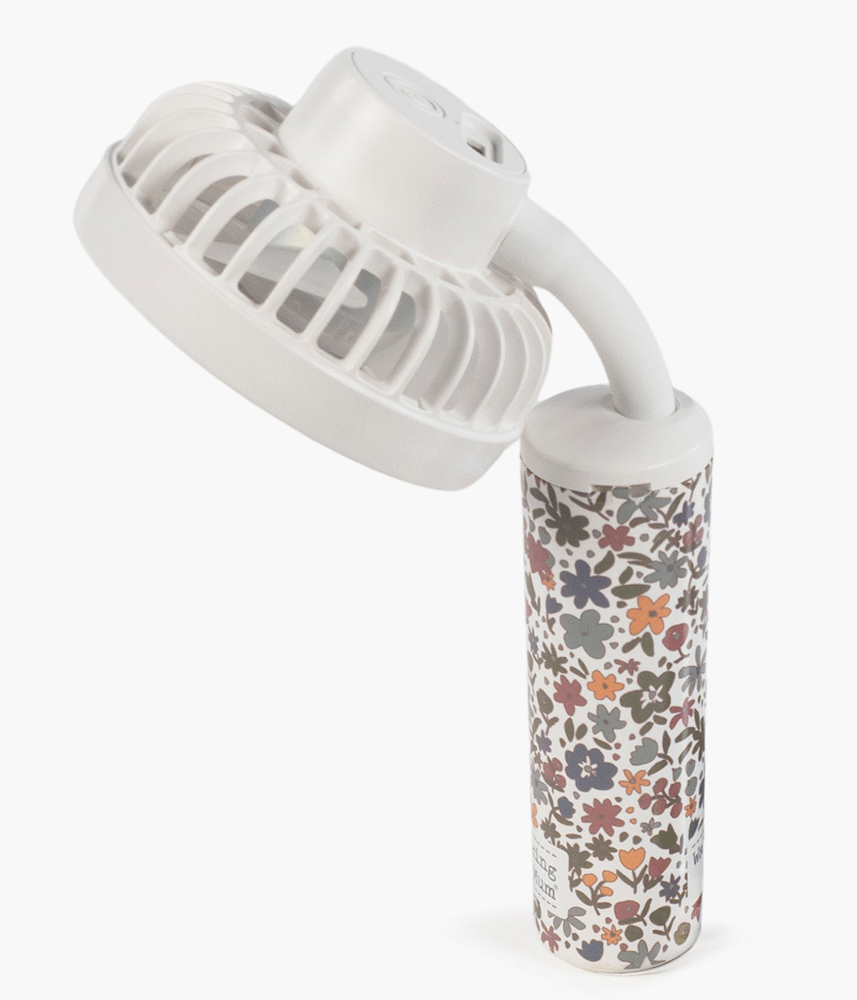 Vista de lado da ventoinha portátil para bebé Summer Flowers da Walking Mum. Prático ventilador que ajuda a manter a bebé fresca e confortável nos dias mais quentes. Compacto, leve e com suporte flexível, fixa-se facilmente ao carrinho e oferece 3 velocidades ajustáveis para uma ventilação prática e segura.