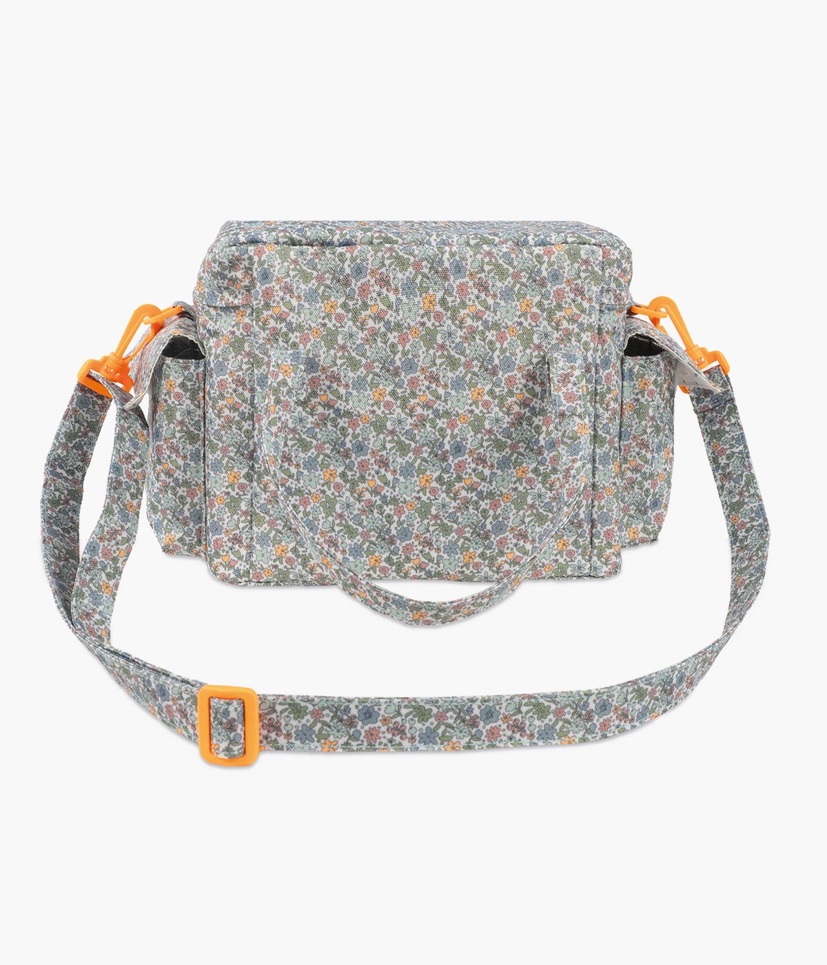 Vista traseira da bolsa térmica Summer Flowers da Walking Mum. Perfeita para manter bebidas, snacks e refeições à temperatura ideal durante passeios, dias de praia ou viagens em família. Compacta, prática e com um padrão floral, esta bolsa combina funcionalidade e estilo num só acessório.