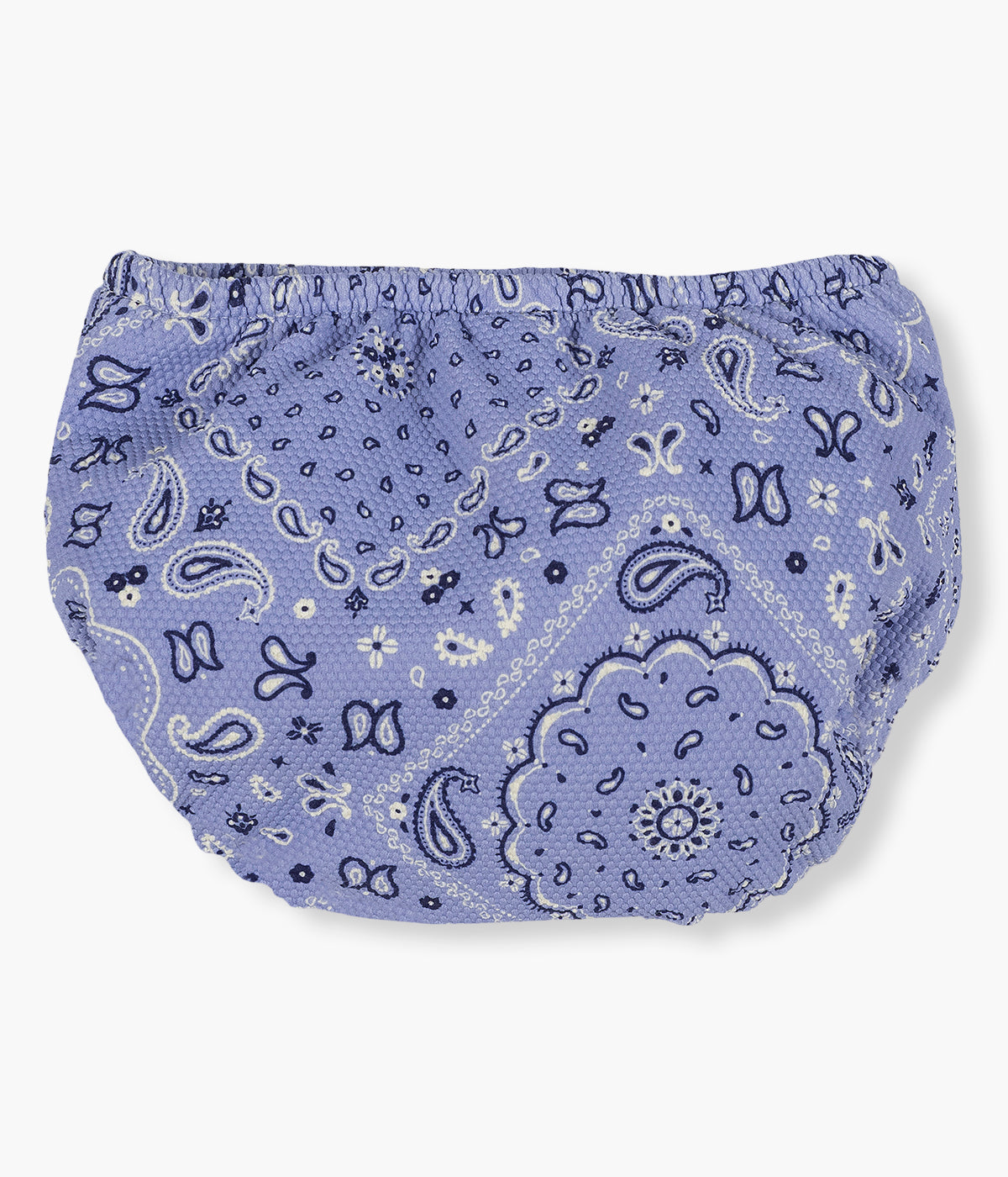 Vista de trás da cueca de banho anti-UV para bebé Summer Bandana da Walking Mum. Prática cueca que permite ao bebé aproveitar a praia e a piscina com conforto, proteção e segurança. Com proteção solar FPS/SPF 50+ e sistema anti-fugas integrado, é perfeito para mergulhos no verão.