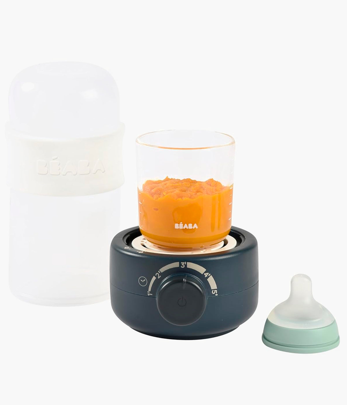 Aquecedor de biberões Babymilk Second da Béaba na cor Night Blue (azul índigo) a aquece boião de papa para o bebé.