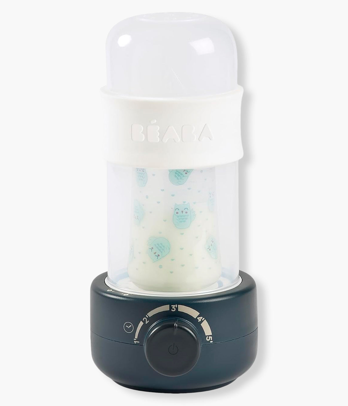 Aquecedor de biberões Babymilk Second da Béaba na cor Night Blue (azul índigo). Prático aquecedor e esterilizador evolutivo que prepara biberões e pequenos boiões de forma ultrarrápida, compacta e segura, adaptando-se às diferentes fases de crescimento do bebé.