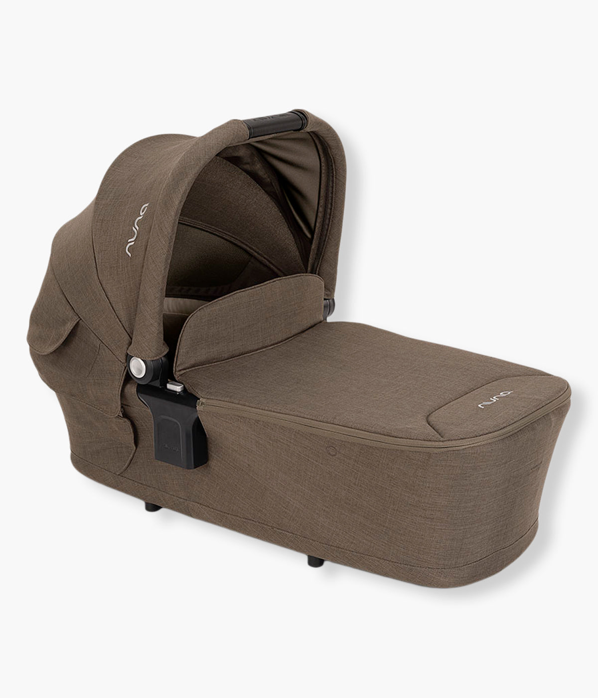 Vista lateral da alcofa para carrinho de bebé Lytl da marca Nuna na cor Pistachio. Ultraleve alcofa premium que proporciona um espaço confortável e seguro para o recém-nascido desde o nascimento até aos 9kg.