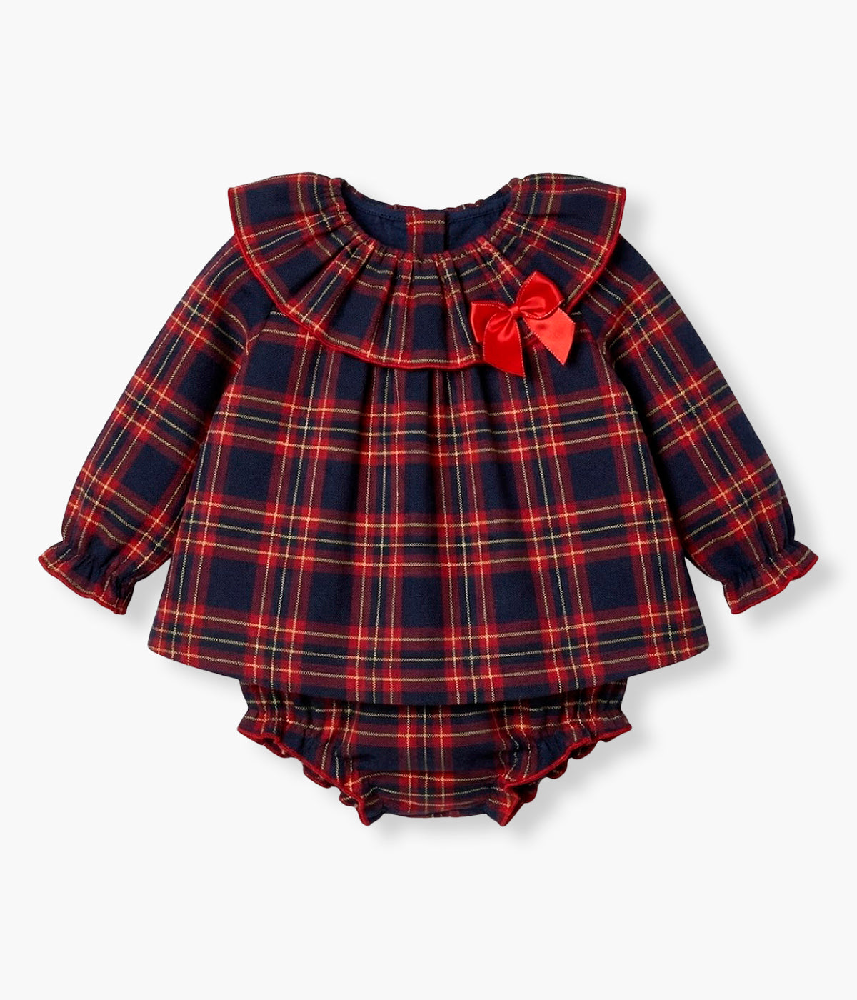 Vestido c/ Tapa Fraldas Algodão Xadrez Bebé 2pc - Azul Marinho