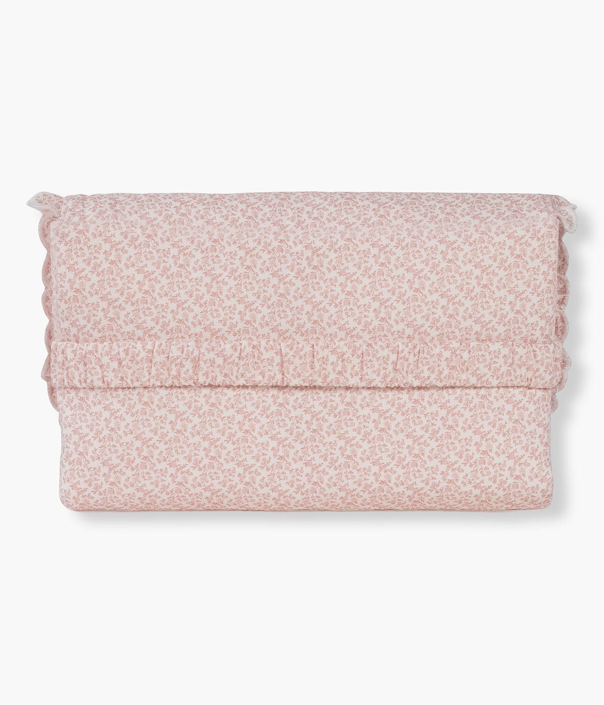 Vista traseira do muda fraldas portátil para bebé Maison Tender da Pasito a Pasito com o padrão floral. Com um exterior em 100% algodão BCI com padrão flores rosa, possui um interior acolchoado e impermeável em PVC sem ftalatos, fácil de limpar após cada utilização.