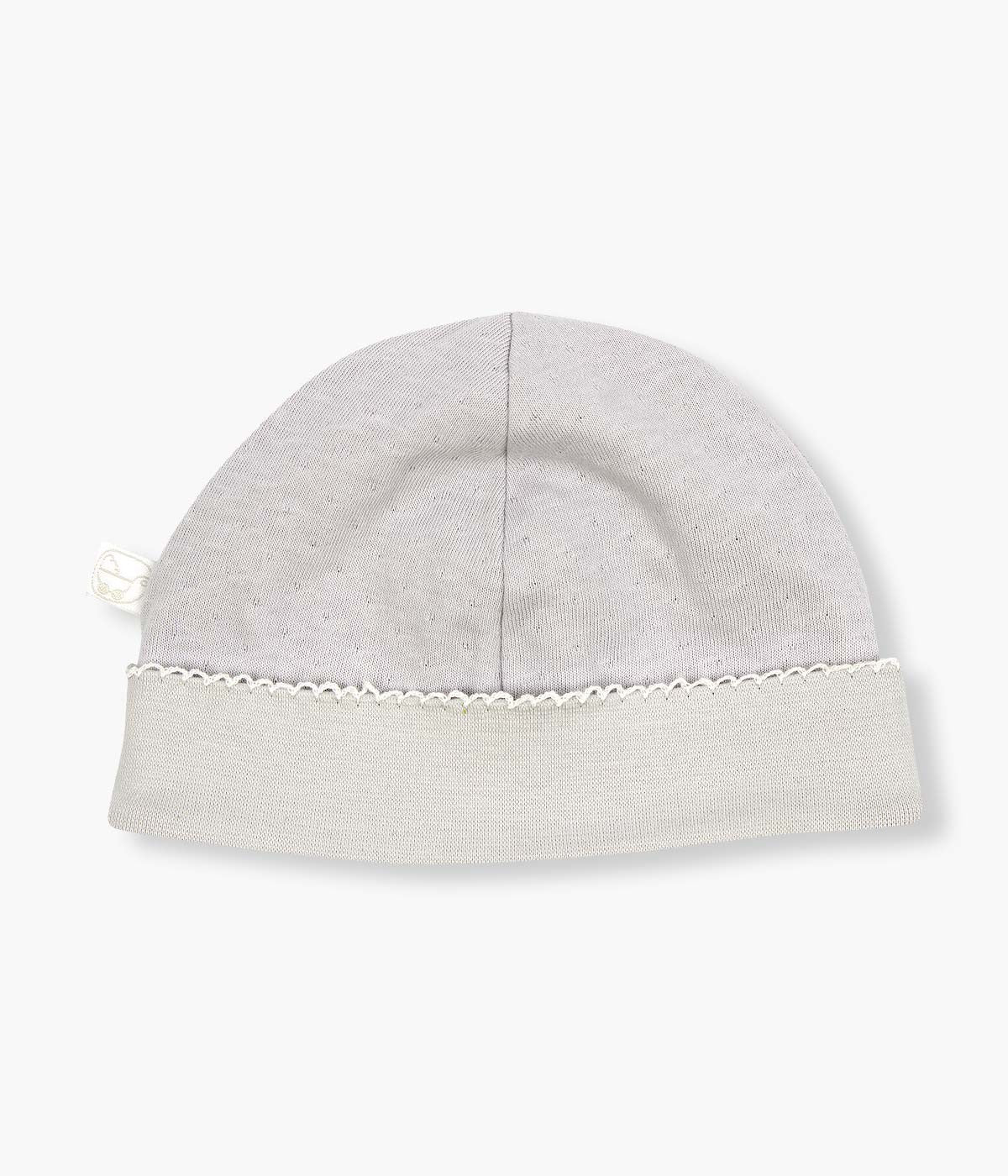 Gorro em Algodão com Laço em Renda para Bebé - Branco e Cinza