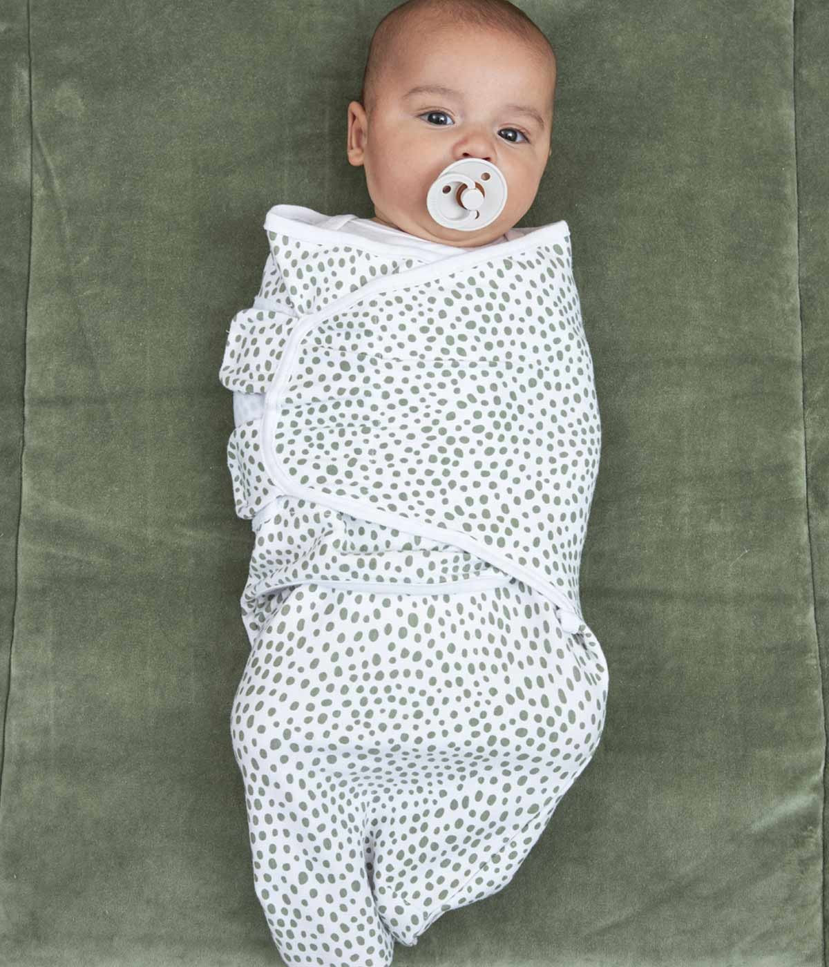 Swaddles Wrap com Velcro Algodão Bebé Pintas 2un - Branco e Verde