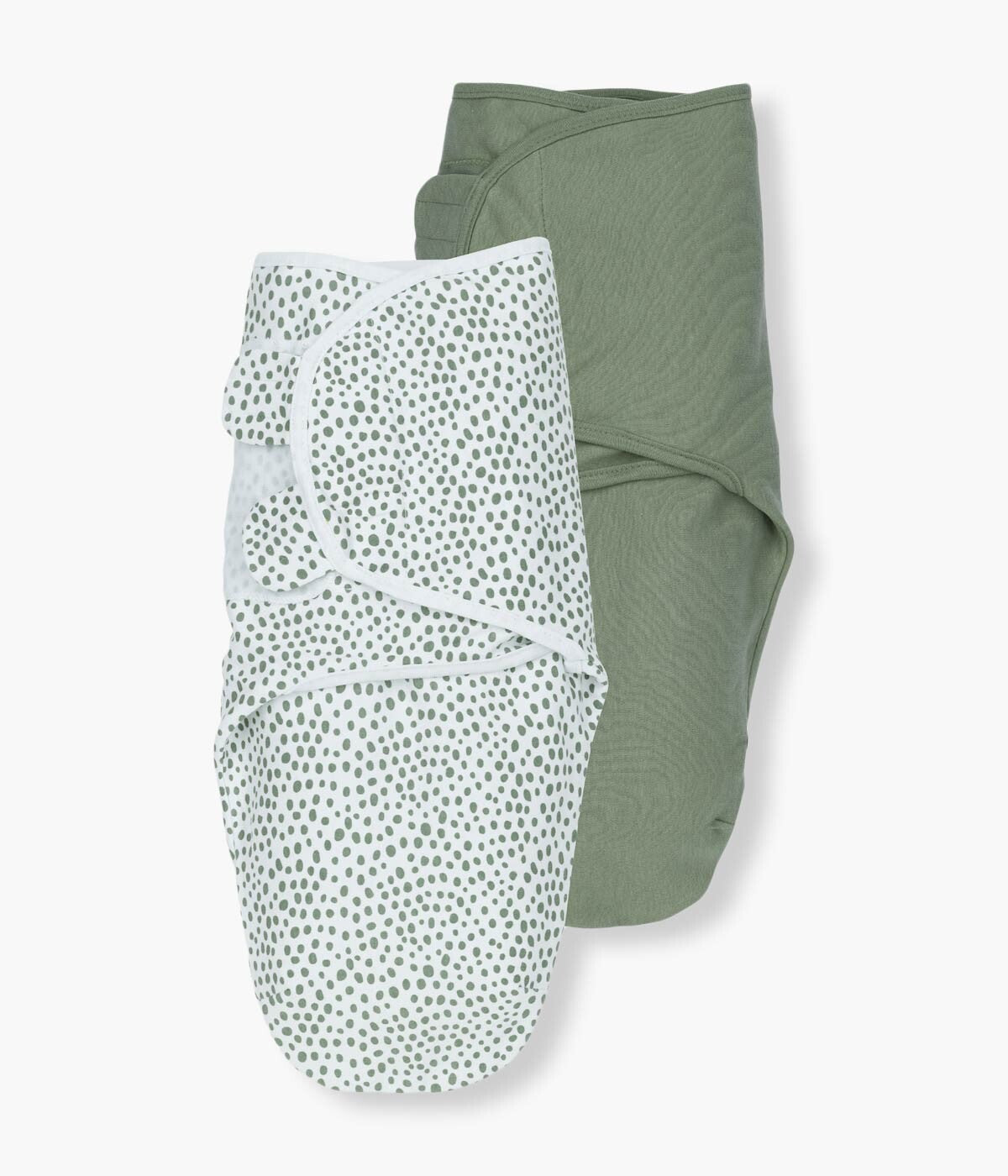 Swaddles Wrap com Velcro Algodão Bebé Pintas 2un - Branco e Verde