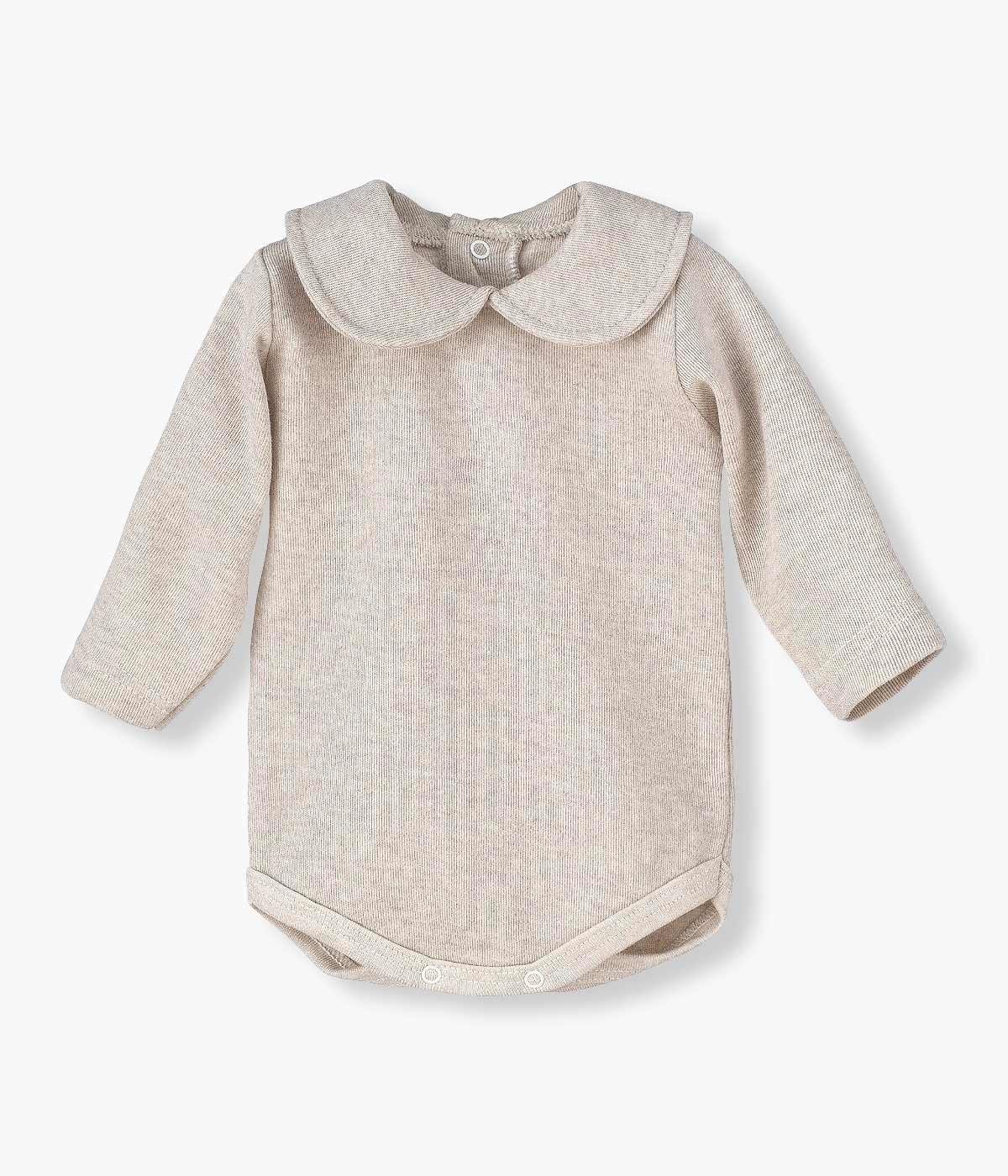 Body Algodão Manga Comprida Gola Redonda Bebé - Bege