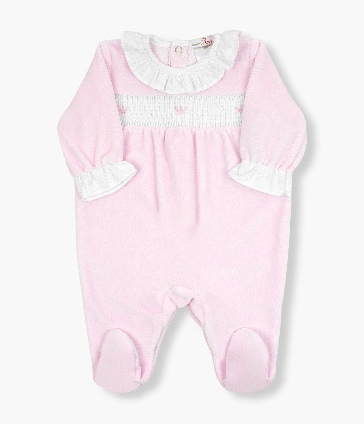 Babygrow em Veludo Coroas Bordadas para Bebé Menina - Rosa