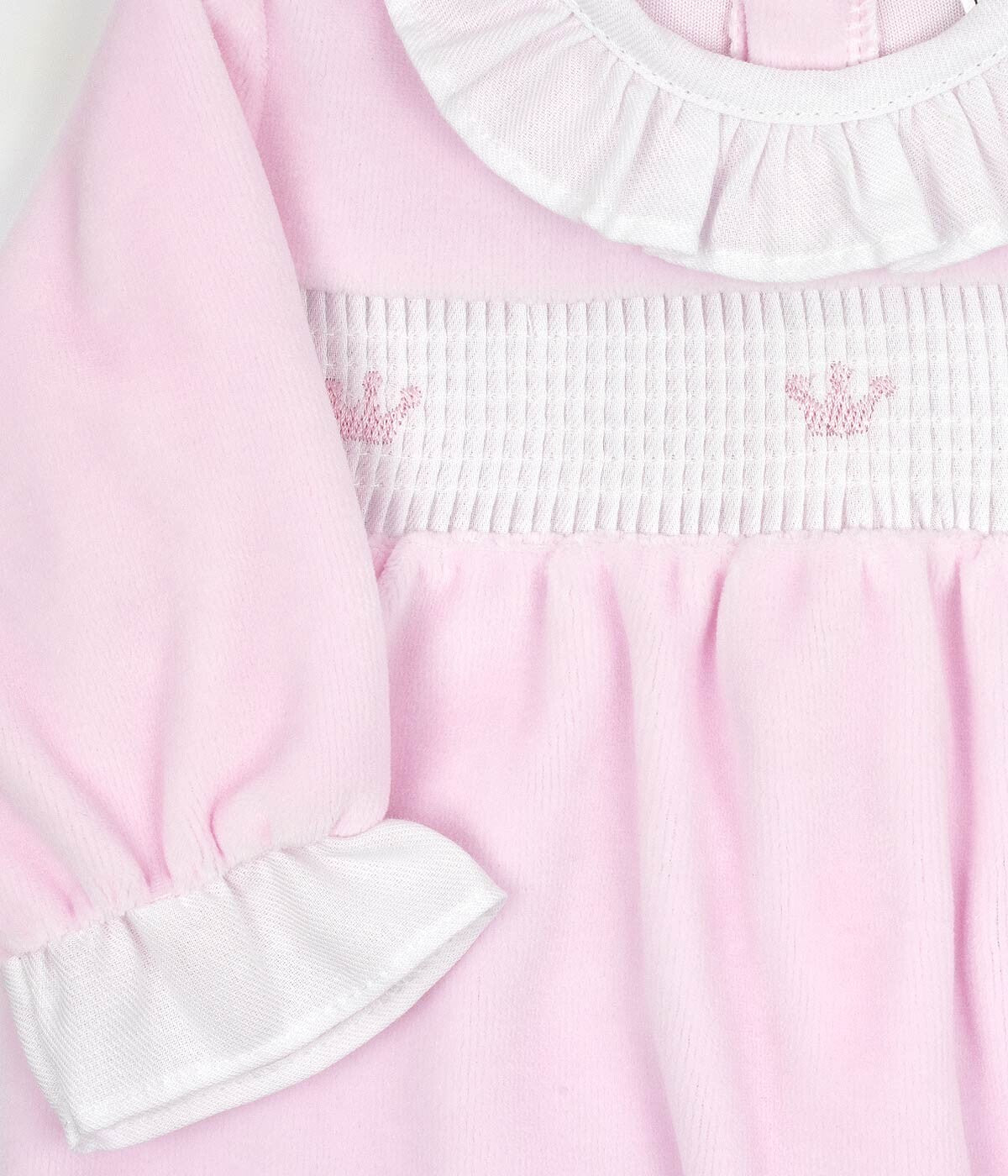Babygrow em Veludo Coroas Bordadas para Bebé Menina - Rosa