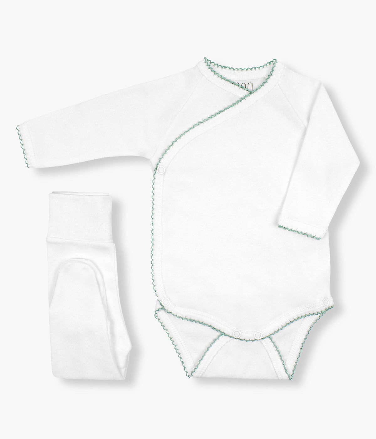 Conjunto de Interiores em Algodão Cardado para Bebé - Branco e Verde