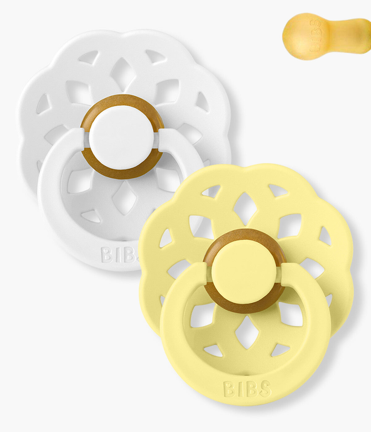 Bibs Boheme 2 Chupetas White/Sunshine Redonda - Branco e Amarelo