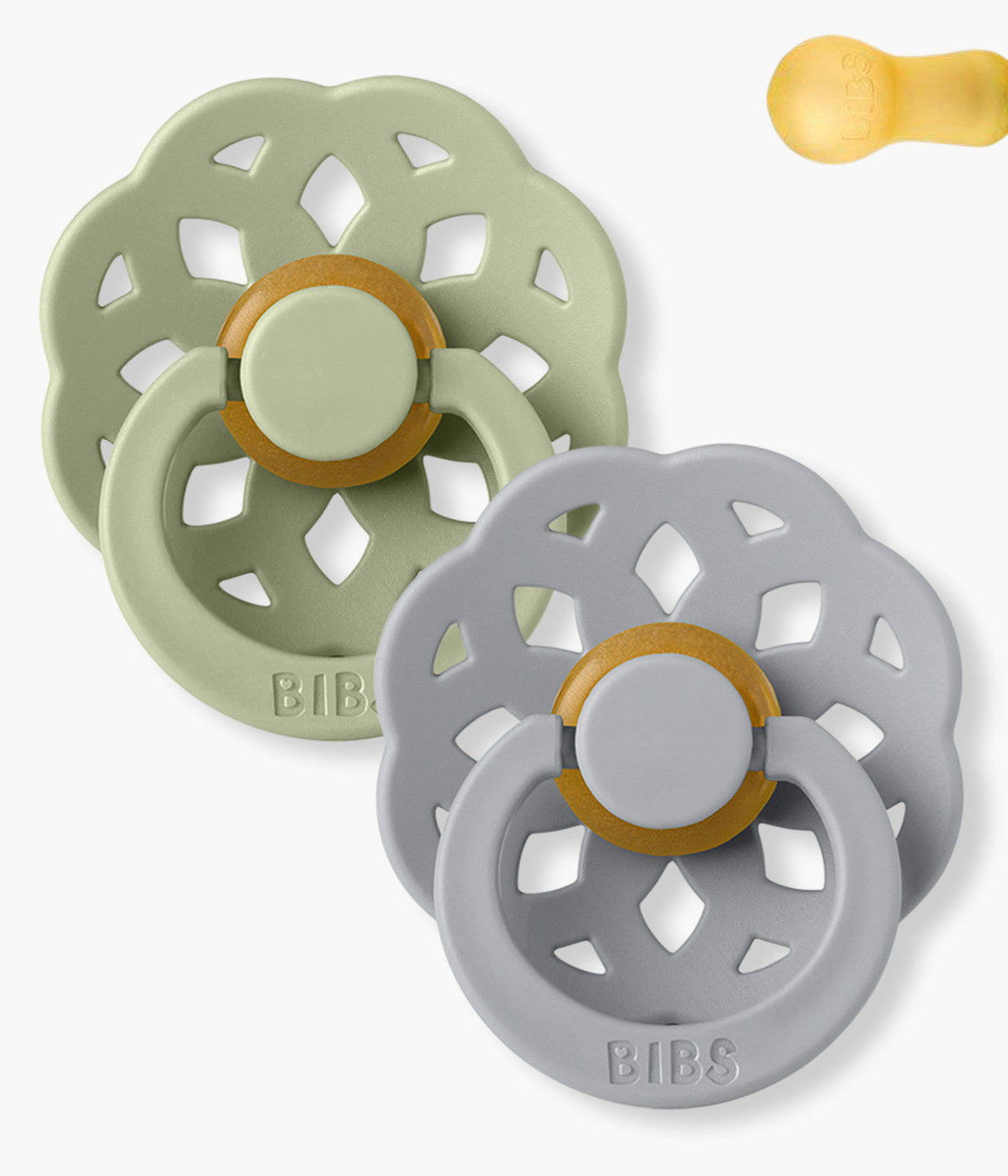 Bibs Boheme 2 Chupetas Sage/Cloud Redonda - Verde e Cinza