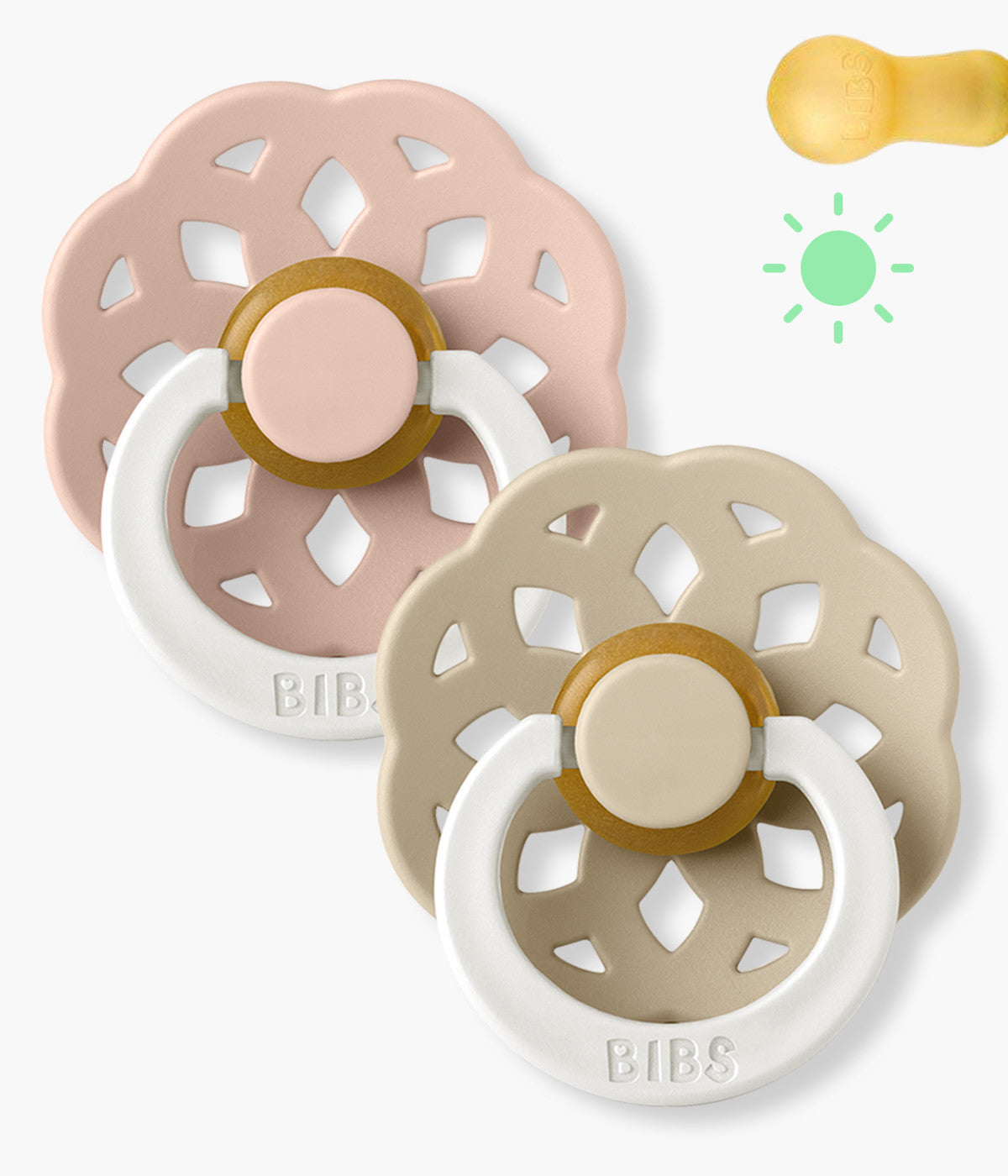 Bibs Boheme Glow 2 Chupetas Blush/Vanilla Redonda - Rosa e Bege
