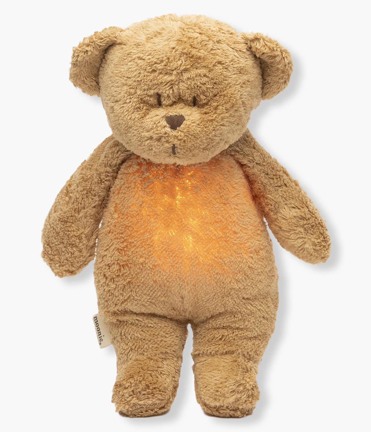 Olá! Eu sou o Urso Moonie Cappuccino Natur, o novo melhor amigo do seu bebé. Sou um peluche feito de algodão orgânico bege, super macio e seguro, e tenho um talento especial: consigo ajudar o seu bebé a adormecer mais tranquilamente. Como? Com a ajuda de sons naturais pink noise, luz de presença suave com 7 cores, gravador de voz e um sensor de choro inteligente que me faz entrar em ação sempre que o seu bebé precisa de mim. Juntos, vamos transformar as noites, e as sestas, em momentos de paz.