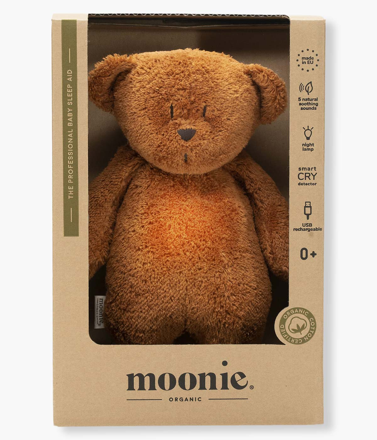 Moonie Caramel Urso com Som e Luz Algodão Orgânico - Castanho