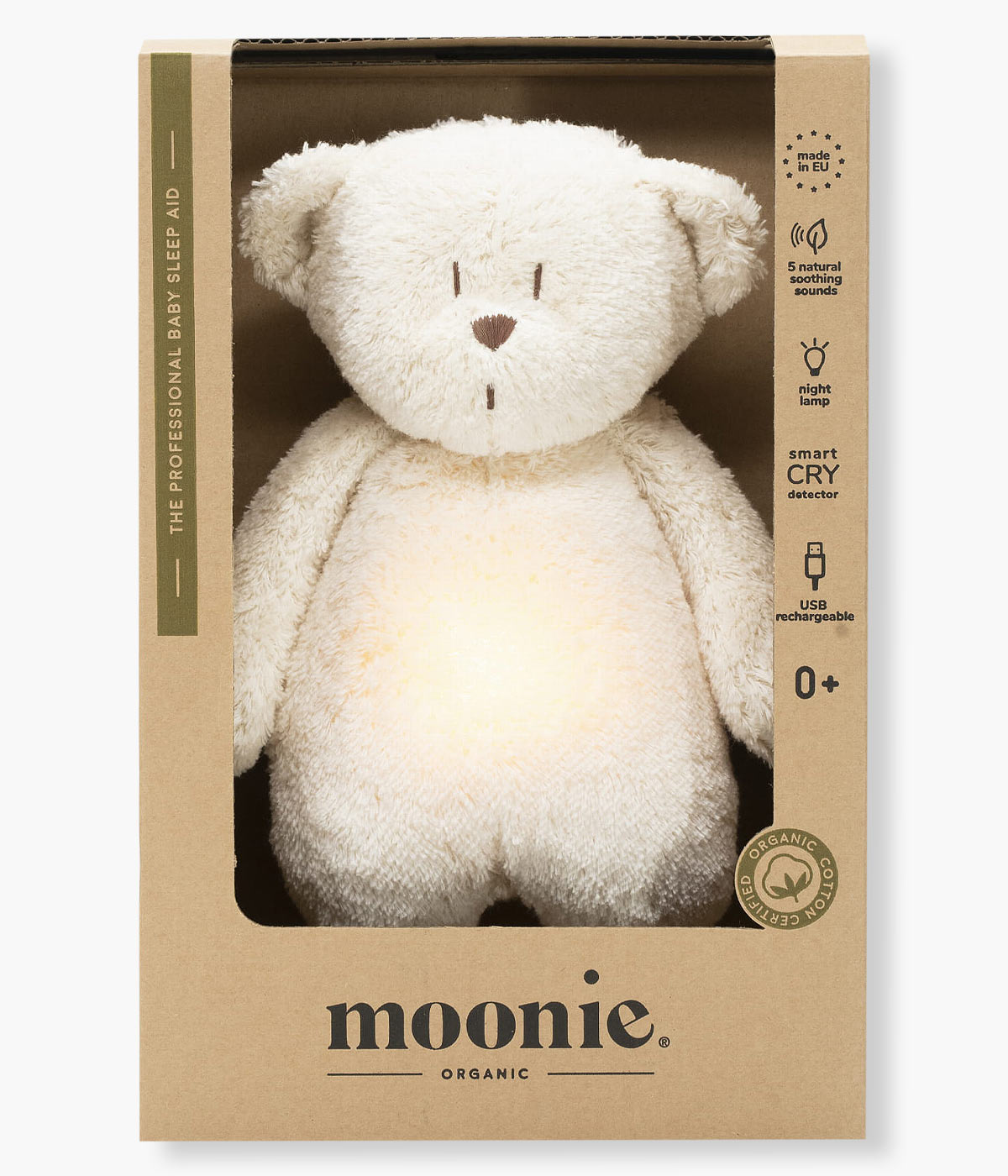 Moonie Polar Natur Urso Som e Luz Algodão Orgânico - Branco