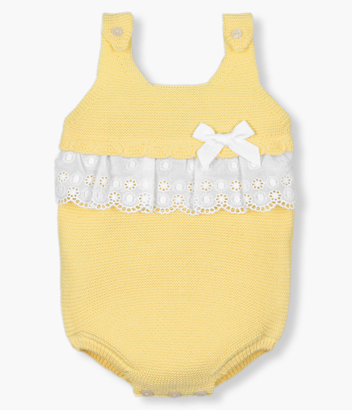 Fofo em Malha Bordado Inglês para Bebé Menina - Amarelo