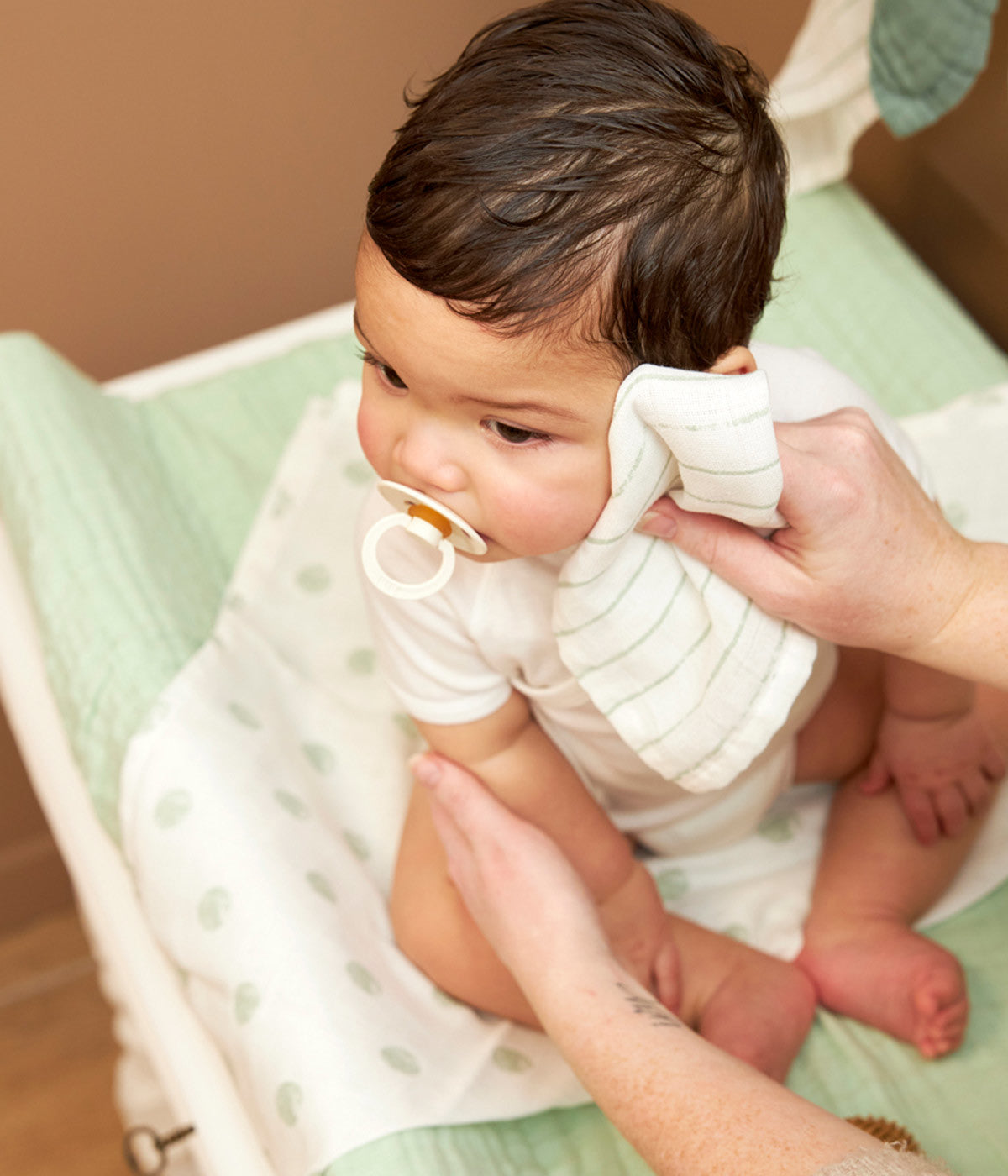Fraldas Musselina Algodão Bebé Bolas 3un - Branco e Verde