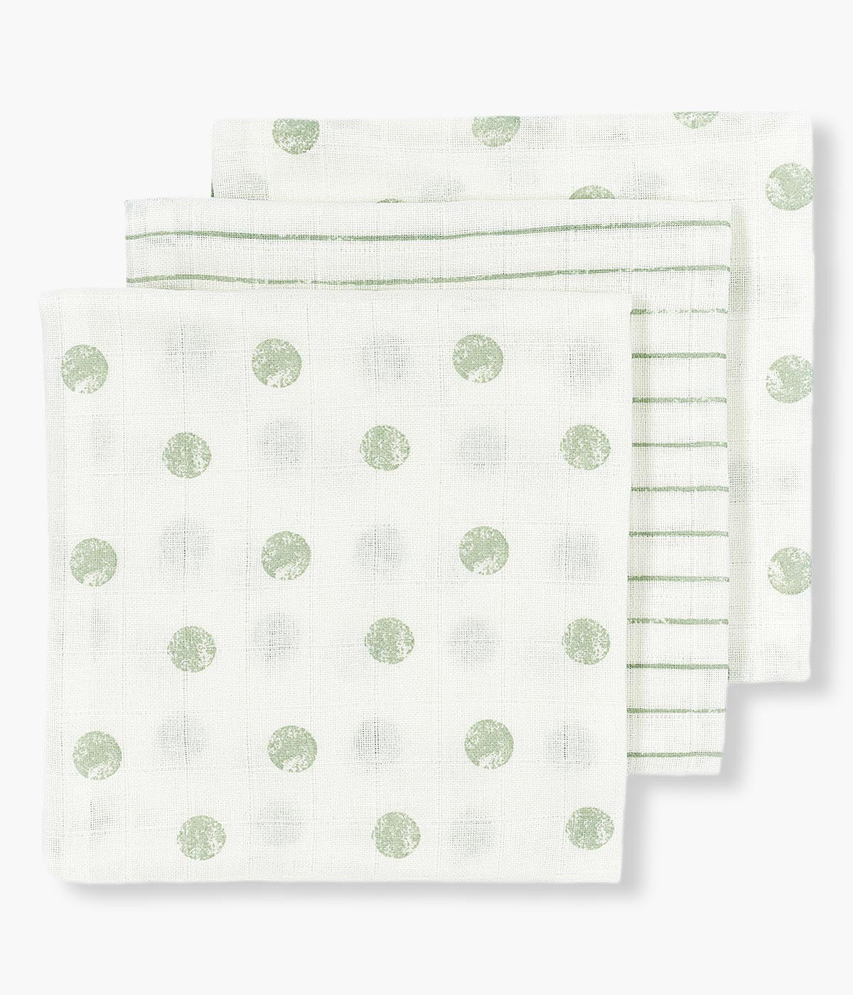 Fraldas Musselina Algodão Bebé Bolas 3un - Branco e Verde