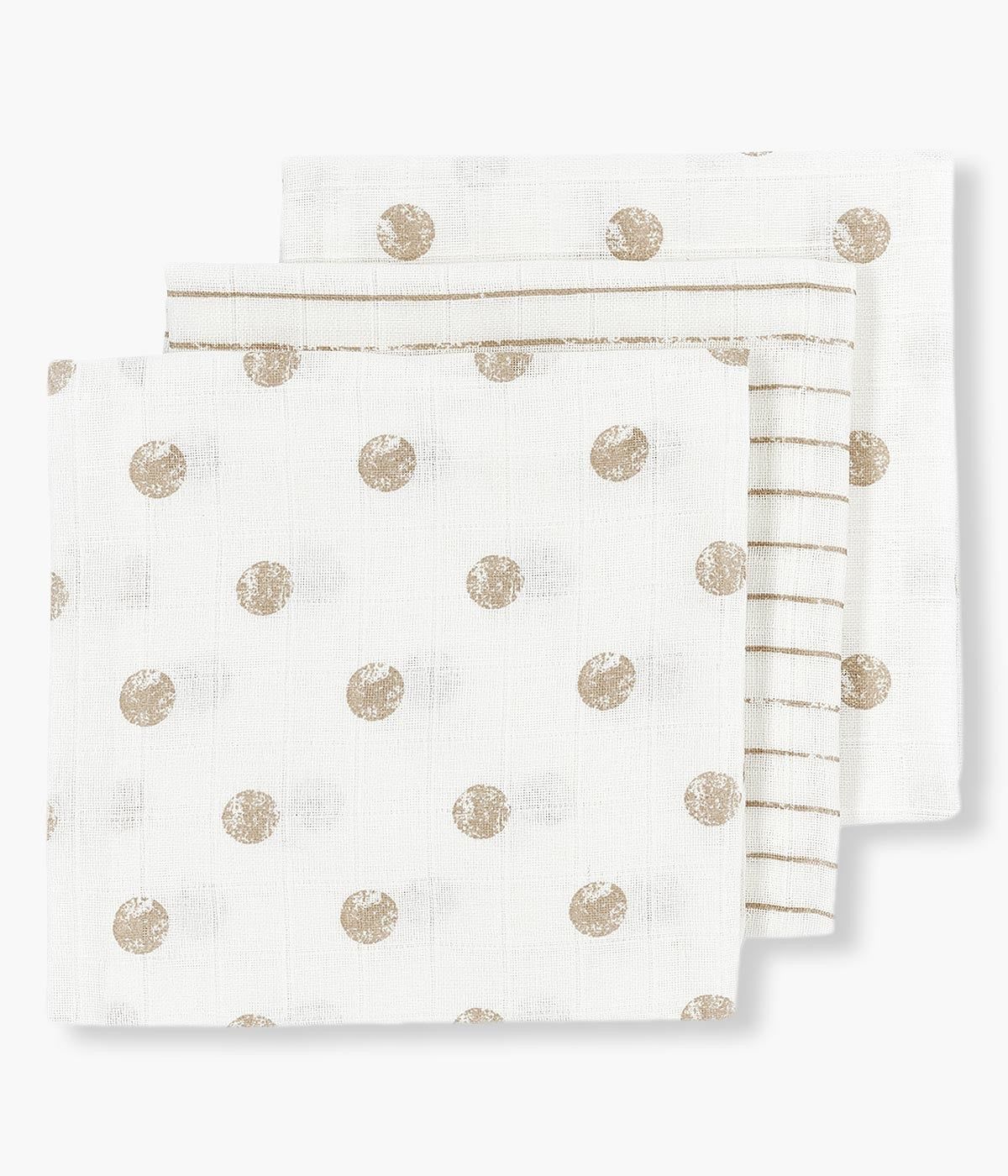 Fraldas Musselina Algodão Bebé Bolas 3un - Branco e Bege