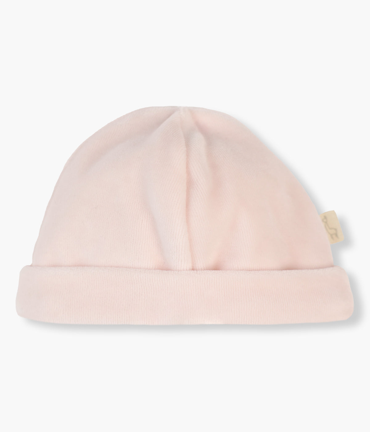 Gorro duplo em veludo nude sem costuras no interior da Baby Gi para bebé menina e recém-nascida.