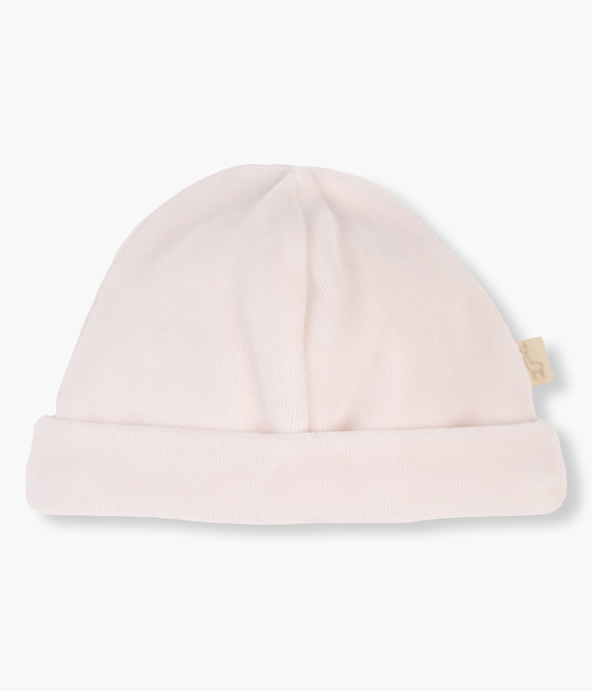 Gorro duplo em veludo rosa sem costuras no interior da Baby Gi para bebé menina e recém-nascida.