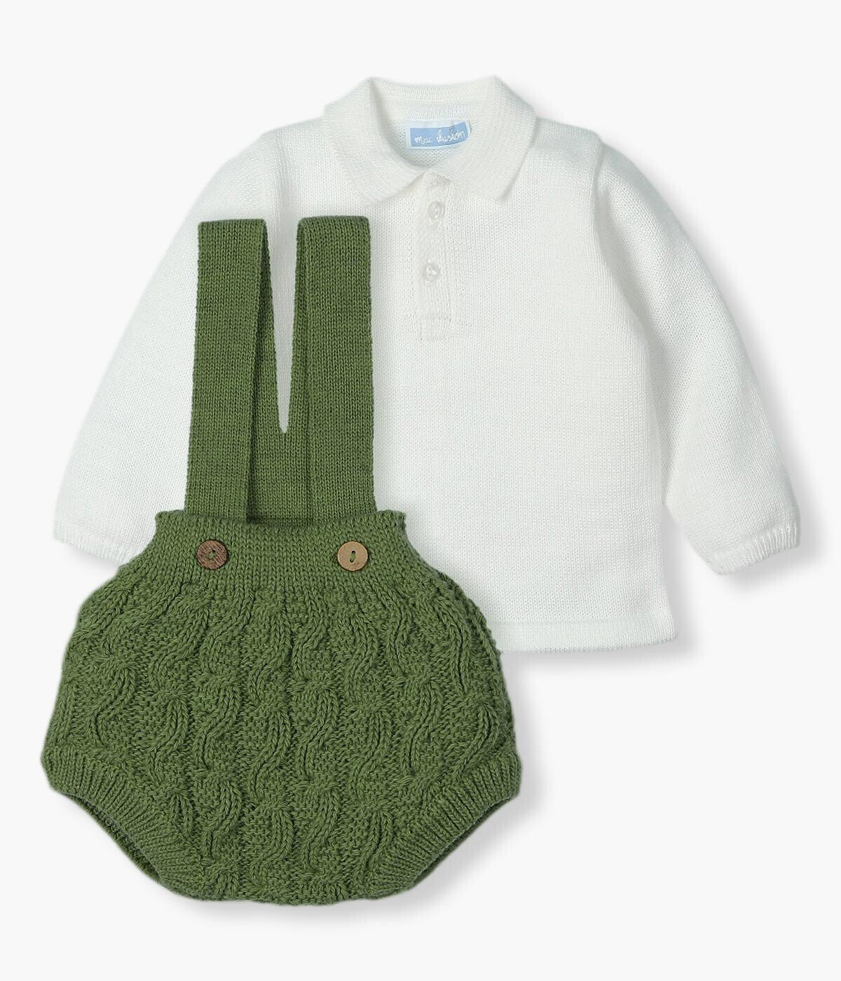 Conjunto de Malha com Lã para Bebé 2pc - Branco e Verde