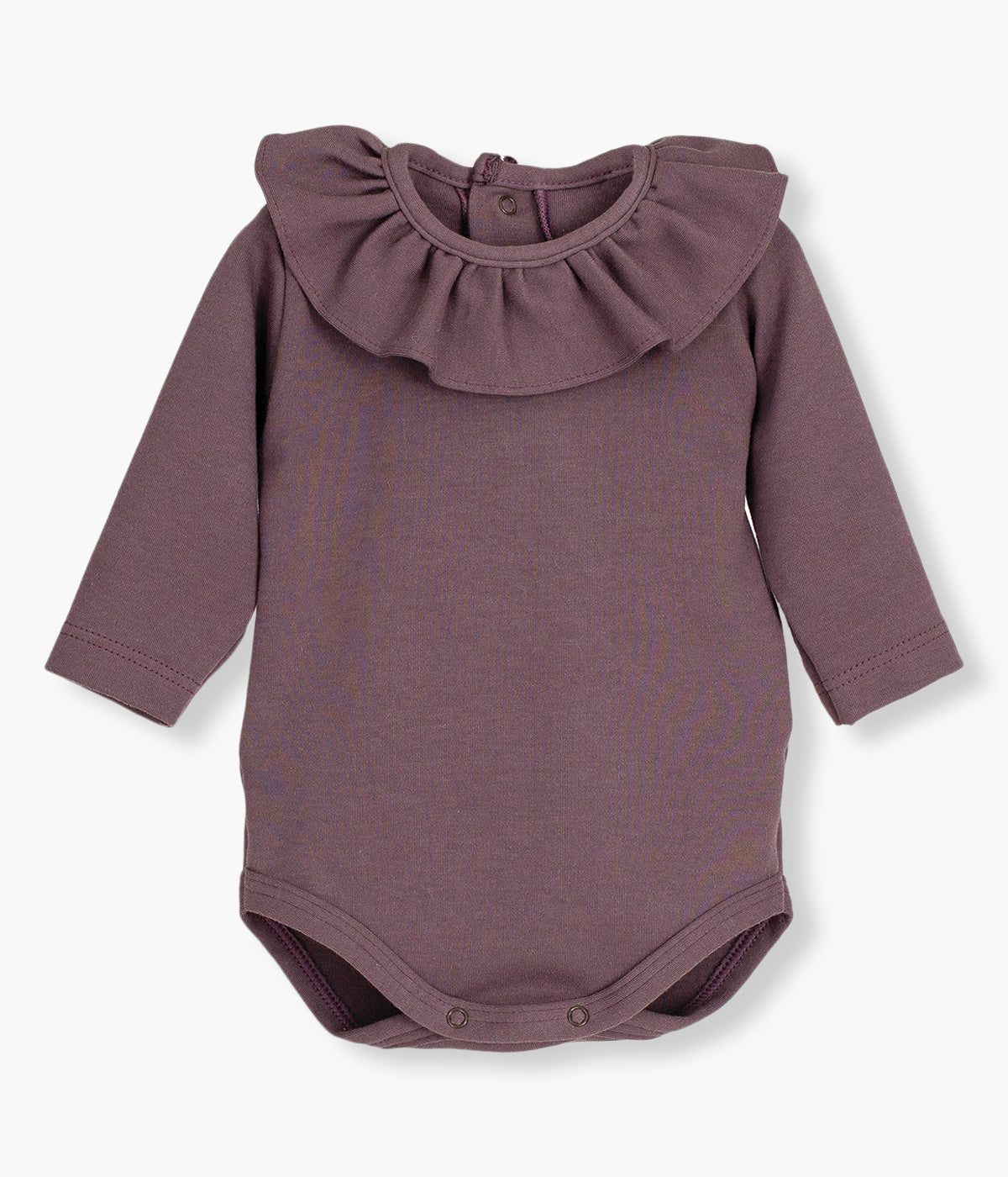 Body de manga comprida com gola folho beringela da marca Calamaro Baby para bebé e recém-nascido(a), 100% algodão. Abertura com molas de pressão nas costas e entrepernas para vestir facilmente.