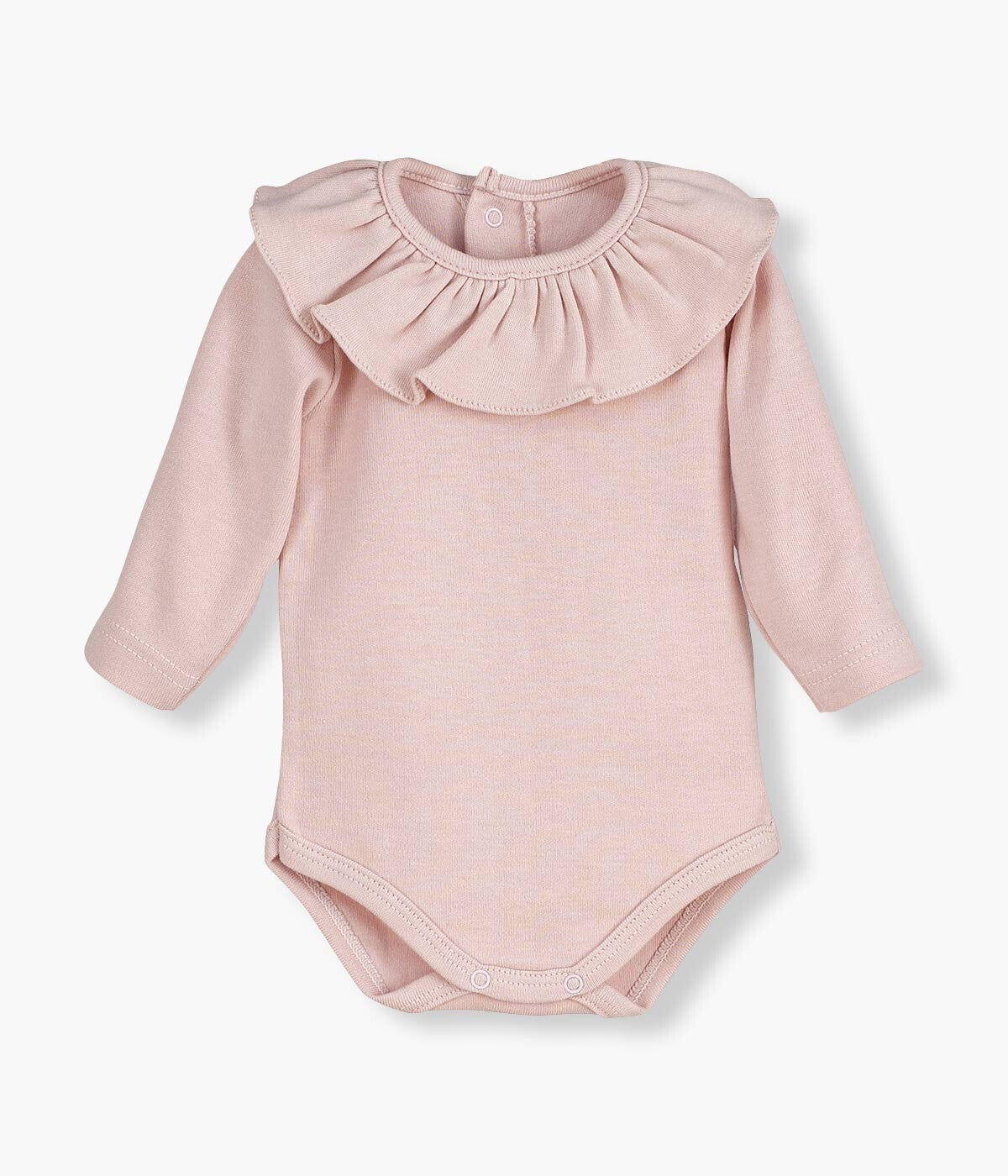 Body em Algodão Manga Comprida Gola Folho Bebé Menina - Rosa