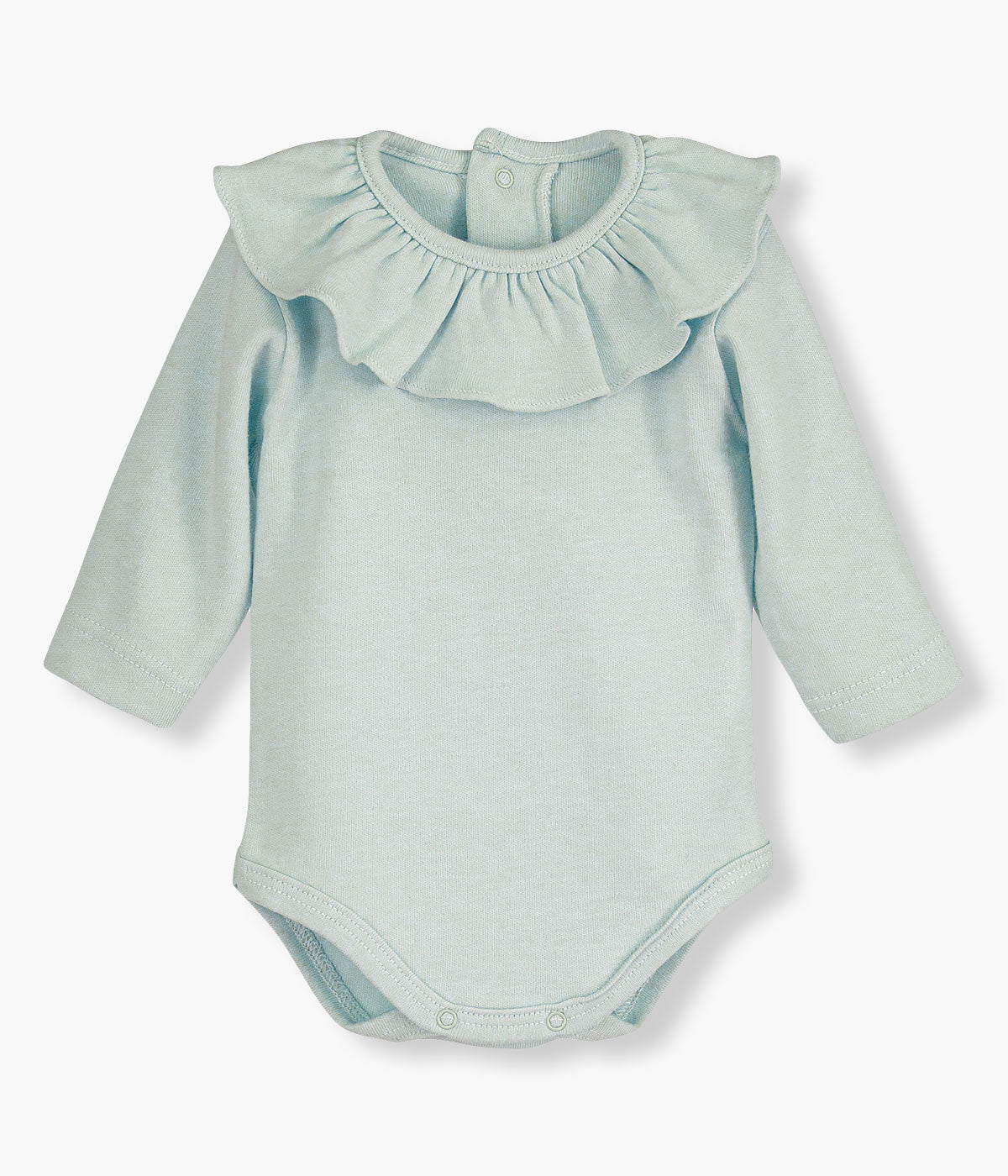 Body em Algodão Manga Comprida Gola Folho Bebé - Verde Menta