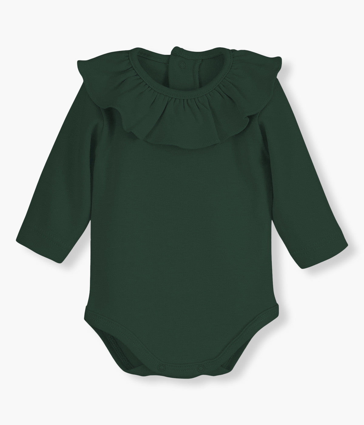 Body em Algodão Manga Comprida Gola Folho Bebé - Verde Escuro
