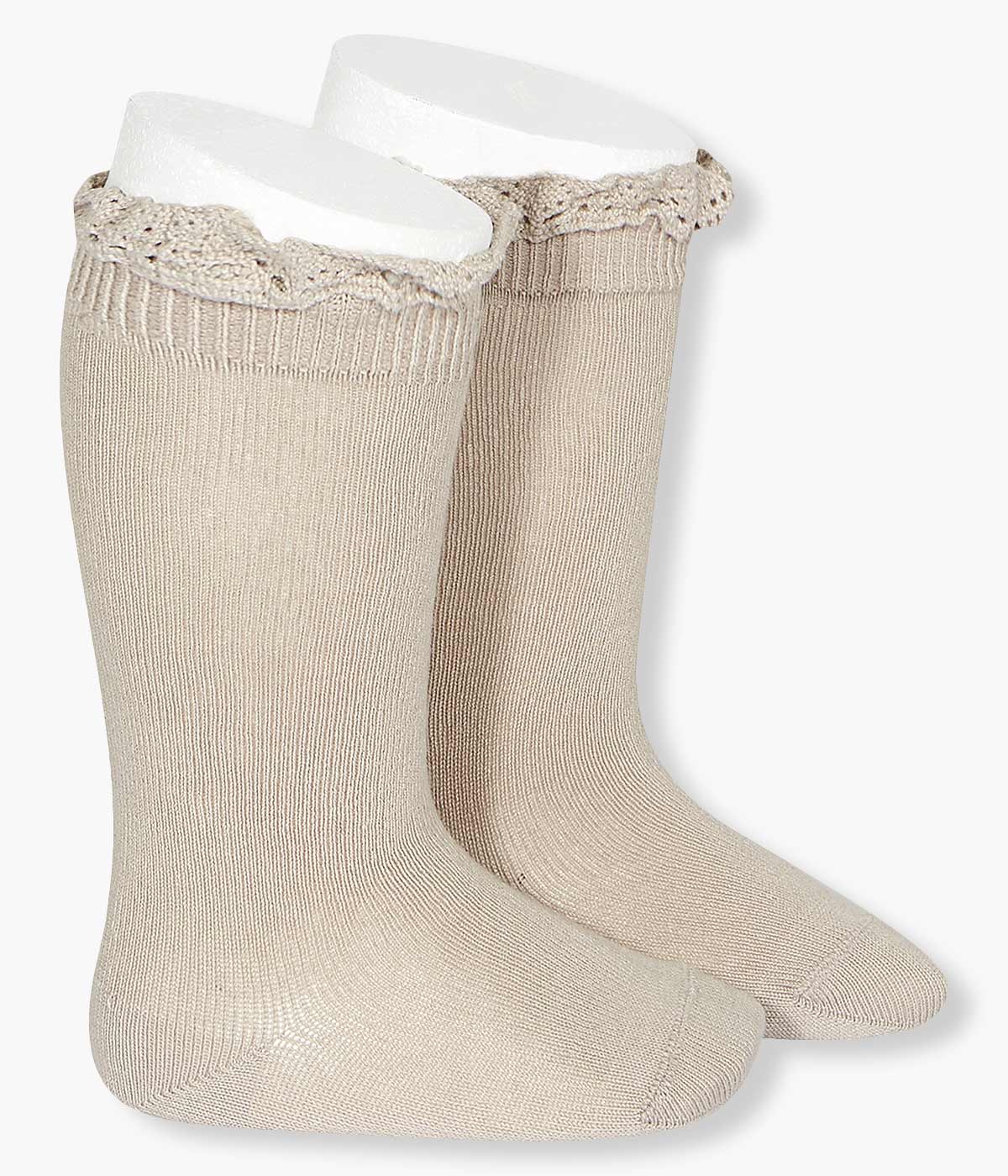 Meias pelo Joelho Algodão com Renda Cóndor Bebé - Bege Escuro