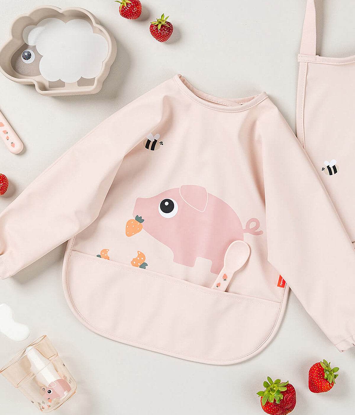 Done by Deer Babete Impermeável c/ Mangas Tiny Farm - Rosa