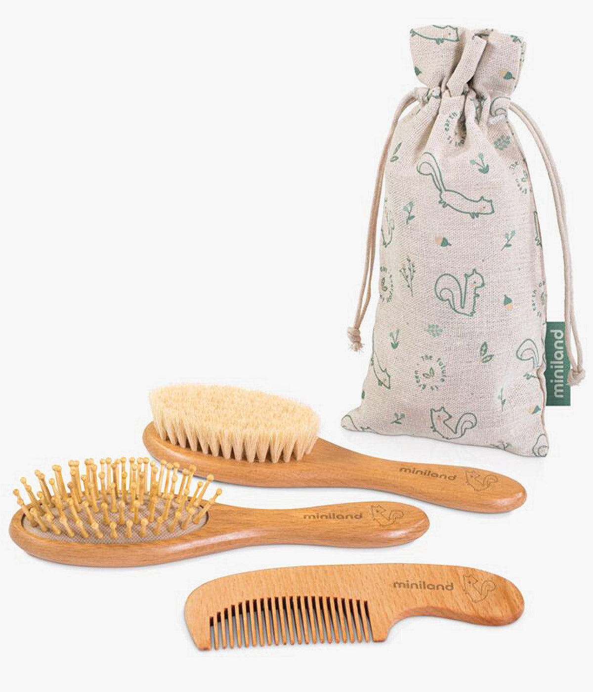 Miniland Conjunto de Escovas e Pente Madeira Natural Chip - Verde