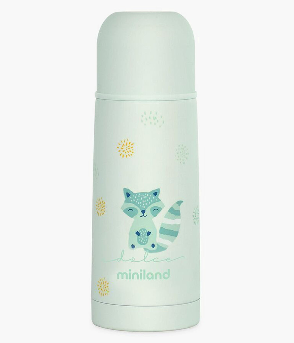 Termo para líquidos Miniland Dolce Mint verde, com capacidade para 350ml, perfeita para manter a temperatura de líquidos quentes ou frios por mais de 24 horas. Este termo é indispensável para ter sempre as refeições do bebé prontas, seja em passeios ou refeições fora de casa.