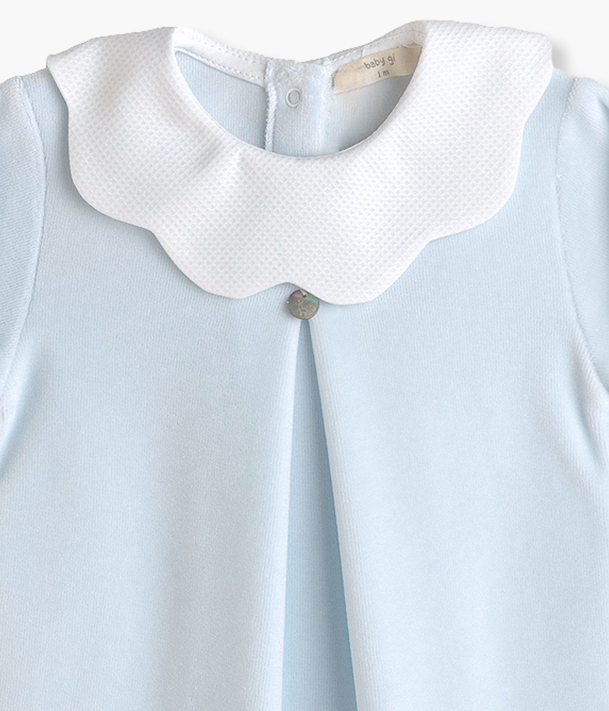 Babygrow em Veludo com Gola Ondulada para Bebé - Azul