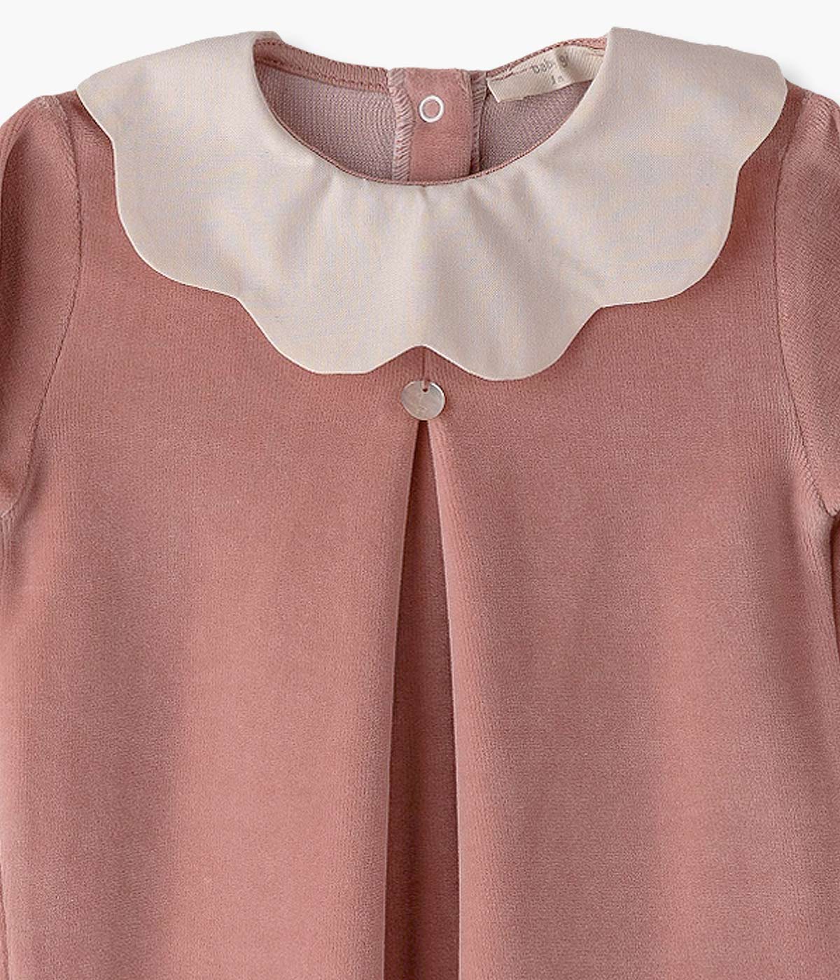 Babygrow em Veludo Gola Ondulada Bebé Menina - Rosa Velho