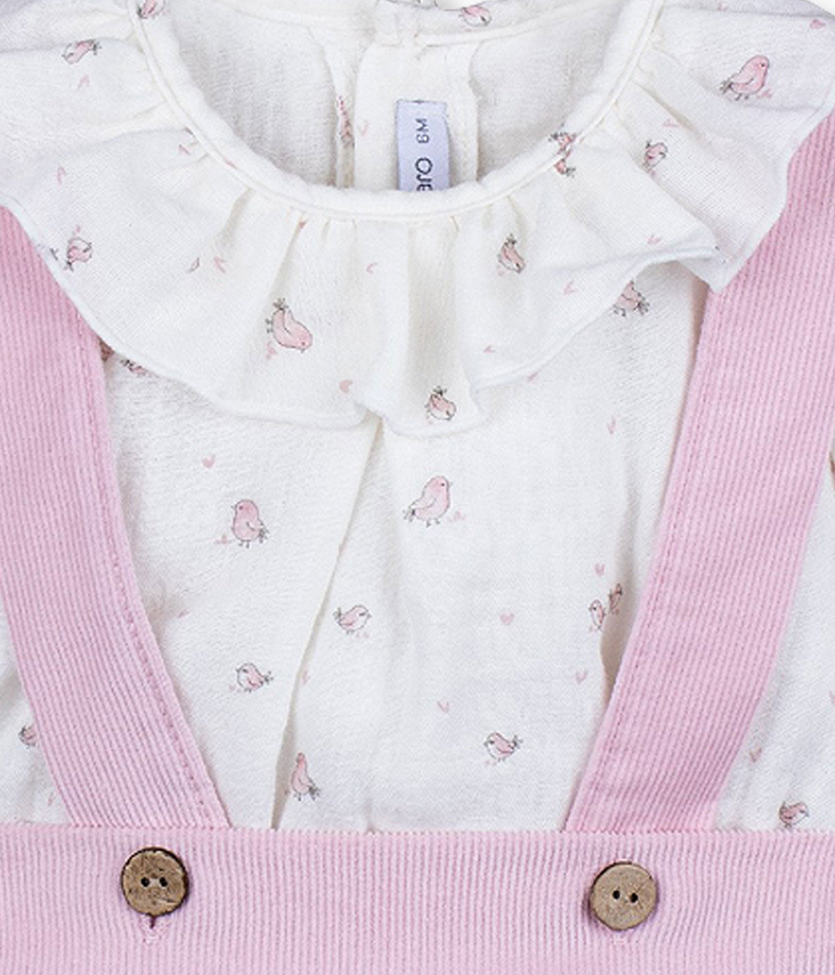 Conjunto em Algodão para Bebé Menina Pássaros 2pc - Branco e Rosa
