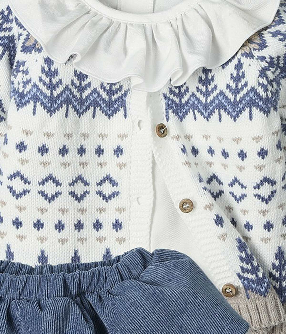 Conjunto Malha e Algodão para Bebé Menina 3pc - Bege e Azul