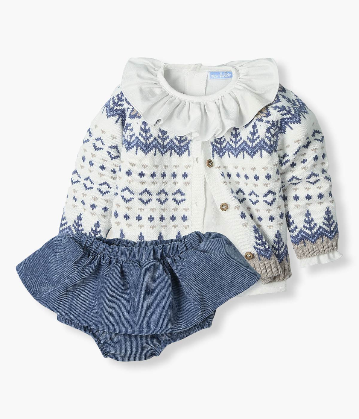 Conjunto Malha e Algodão para Bebé Menina 3pc - Bege e Azul