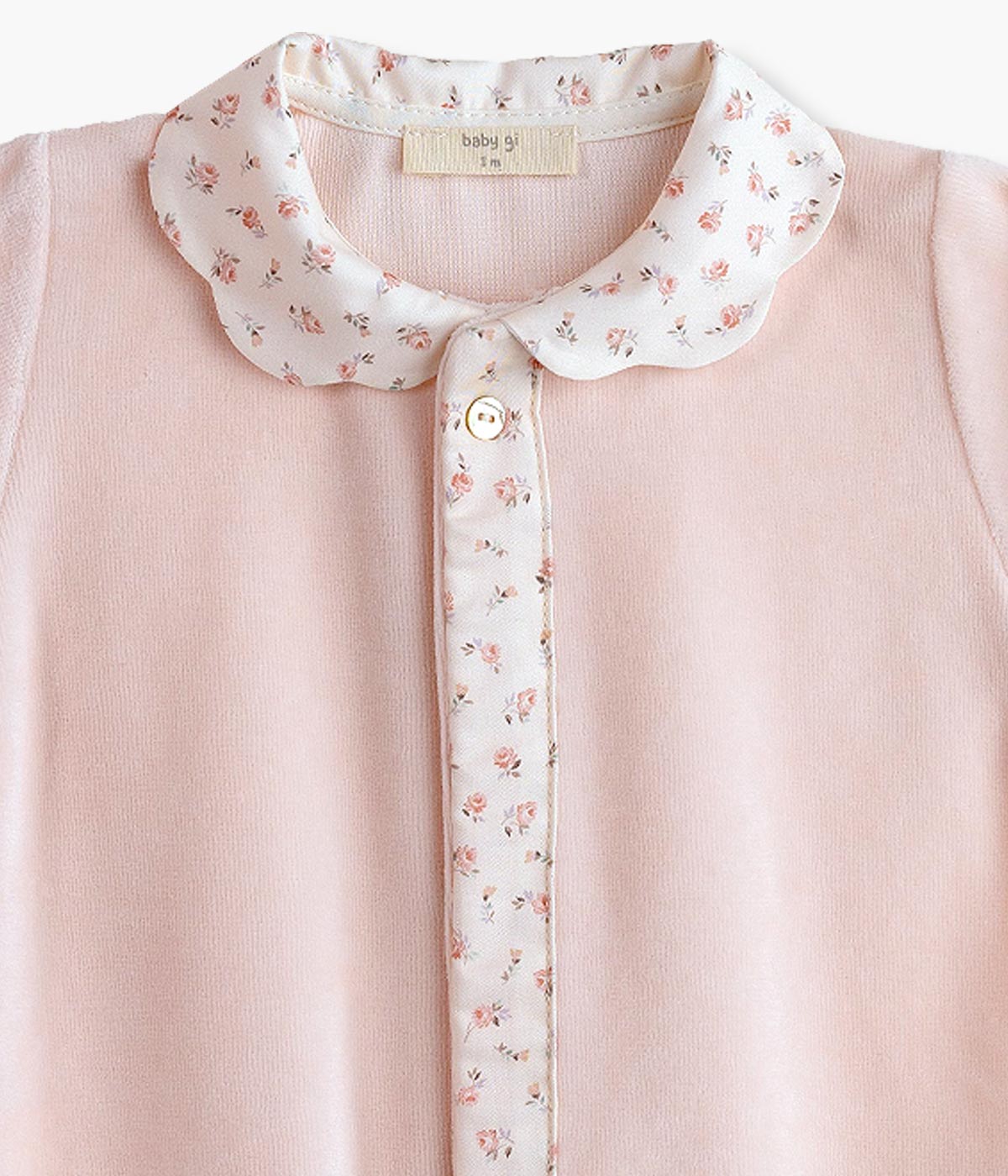 Babygrow em Veludo com Gola para Bebé Menina Floral - Rosa