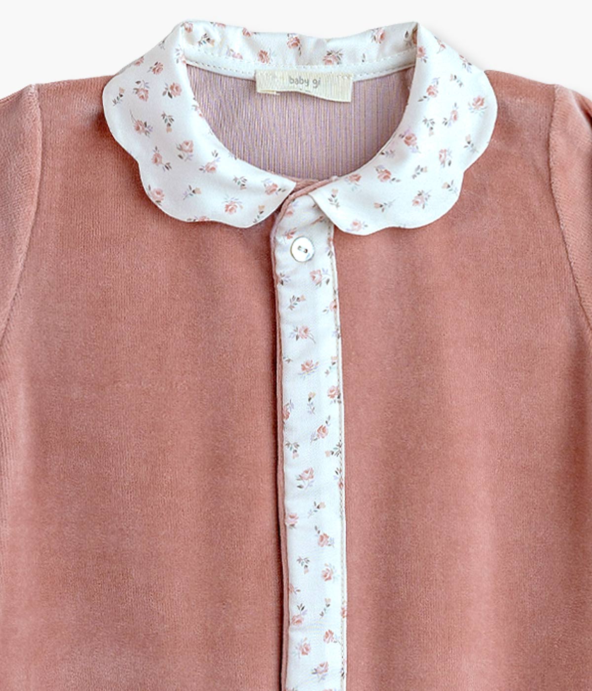 Babygrow em Veludo com Gola para Bebé Menina Floral - Rosa Velho