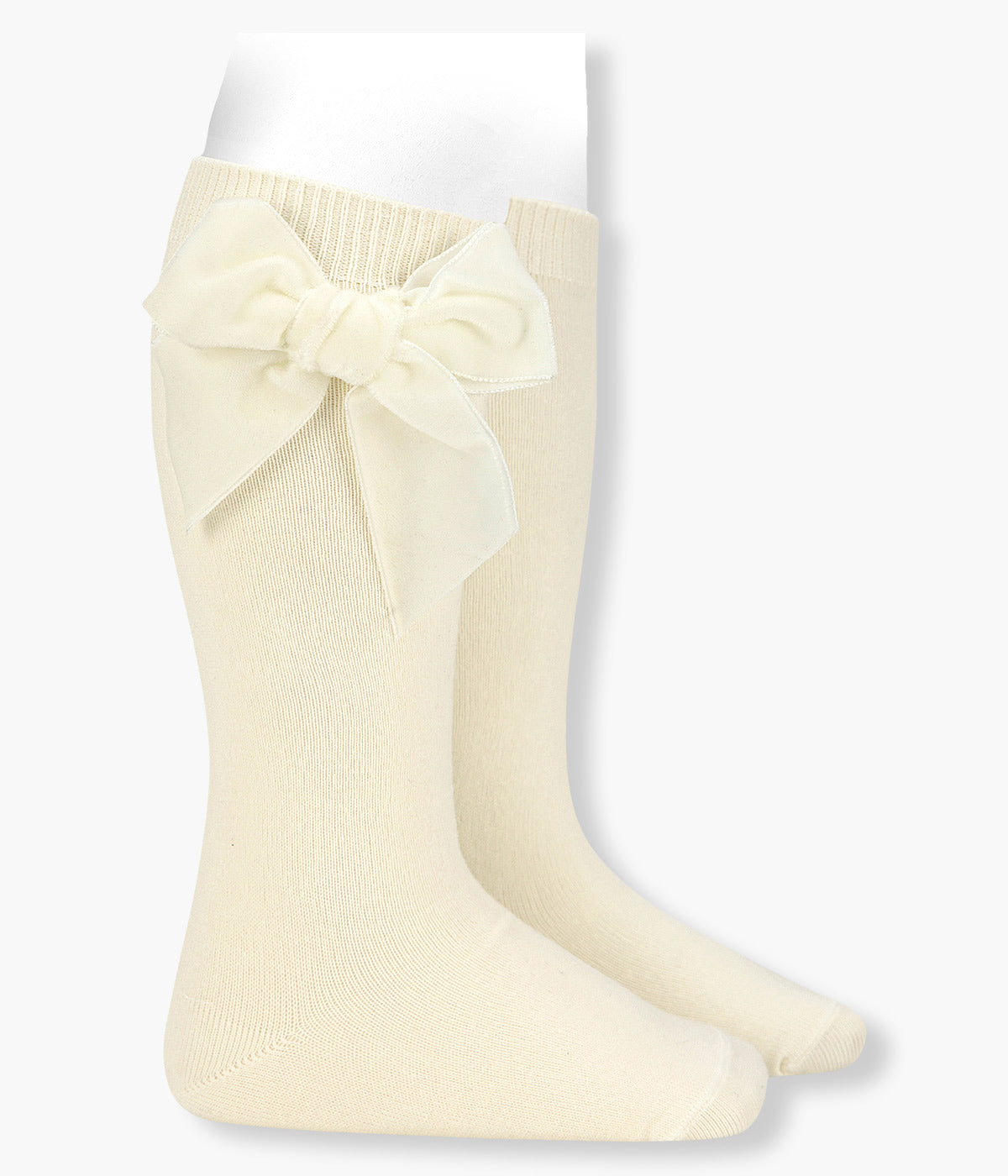 Meias Joelho Lisas Algodão Laço Veludo Cóndor para Bebé - Pérola