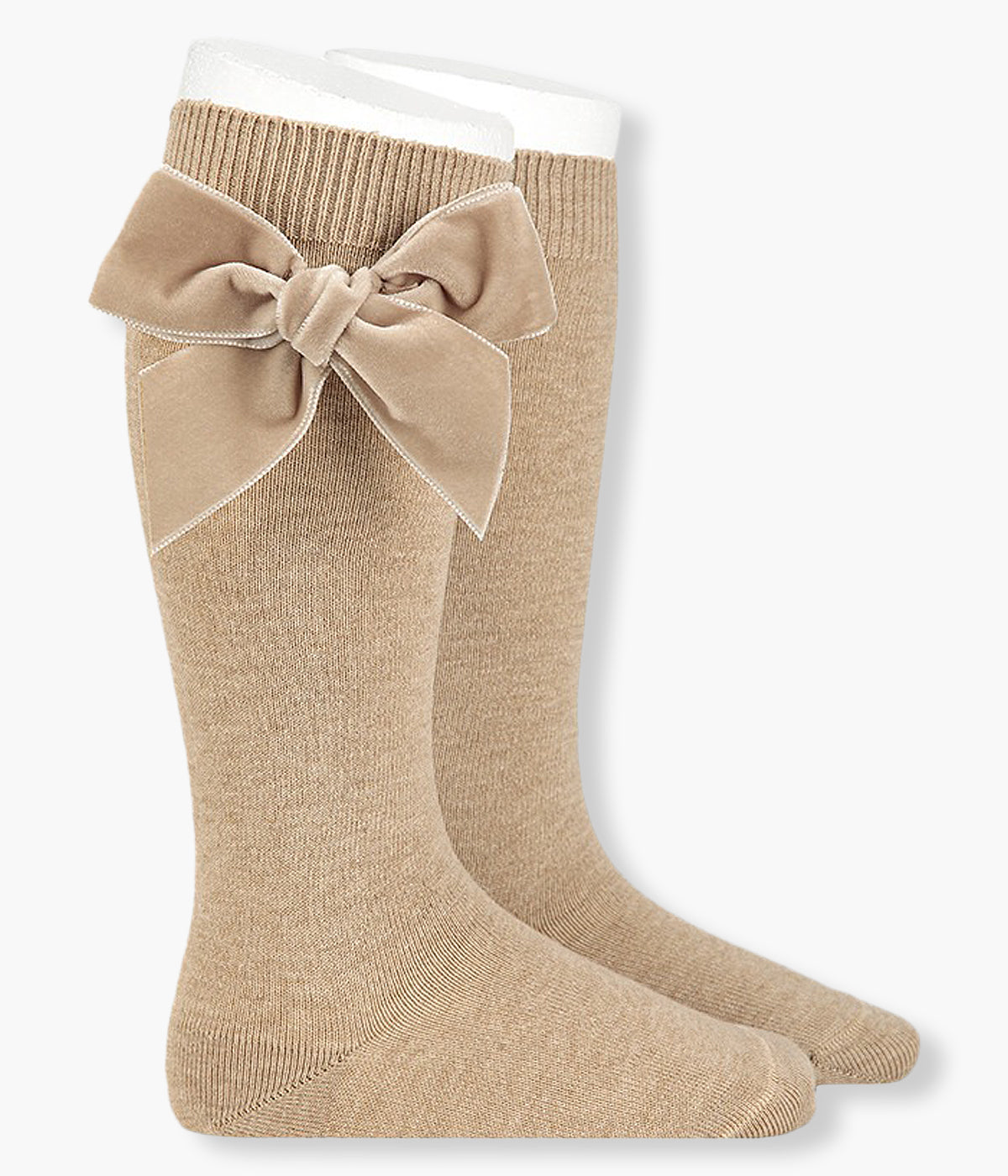 Meias Joelho Lisas Algodão Laço Veludo Cóndor para Bebé - Bege