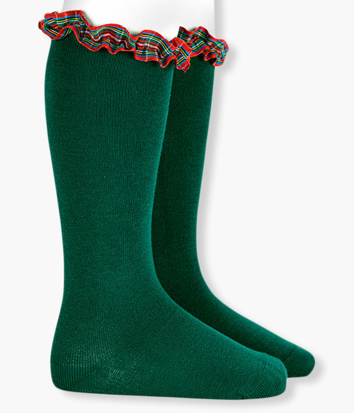 Meias Joelho Algodão Folho Xadrez Cóndor Bebé - Verde Garrafa
